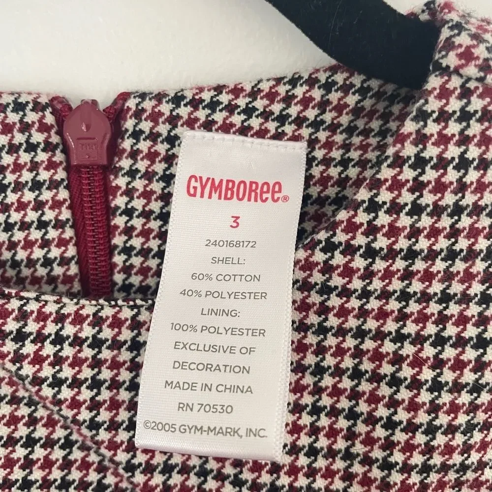 Gymboree Girls Kids Dress Red Black Houndstooth Velvet Bow Portrait size 3